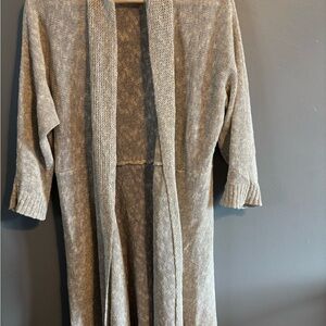 Eileen Fisher Open Knit Long Cardigan — Light Taupe